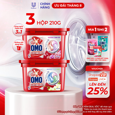 Combo 3 Hộp Viên Giặt Tiện Lợi OMO 210g/hộp