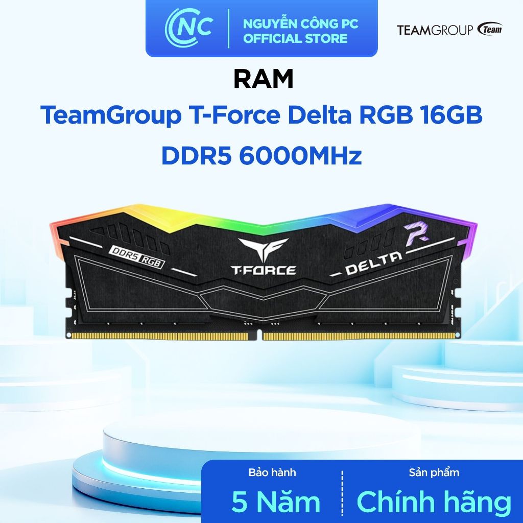 RAM TeamGroup T-Force Delta RGB 16GB DDR5 6000MHz - 1x16GB, Black - BH 60 tháng