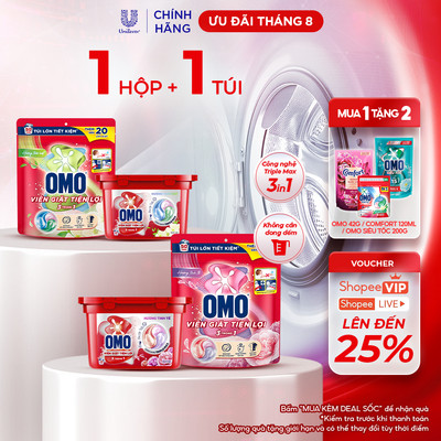 Combo Viên Giặt Tiện Lợi Omo 3 trong 1| Hộp 210g & Túi 50 viên