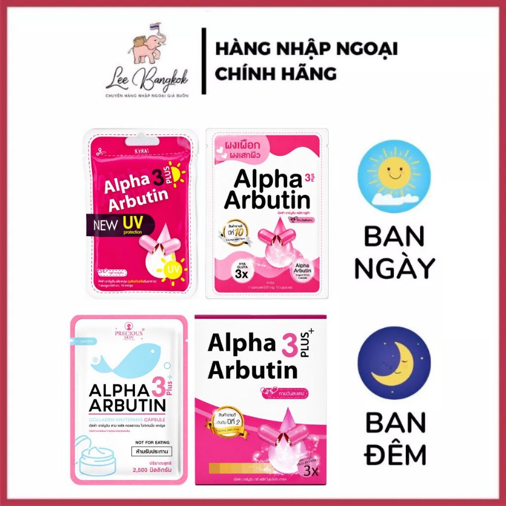 Vỉ 10 Viên Bột Kích Trắng Kyra Alpha Arbutin 3 Plus Đêm, Ngày Giúp Da Trắng…