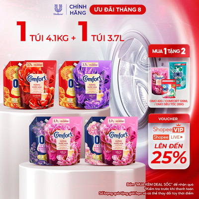 Combo Nước Giặt OMO Matic - Túi 4.1KG và Nước Xả Làm Mềm Vải Đậm Đặc Comfort - Túi 3.7L