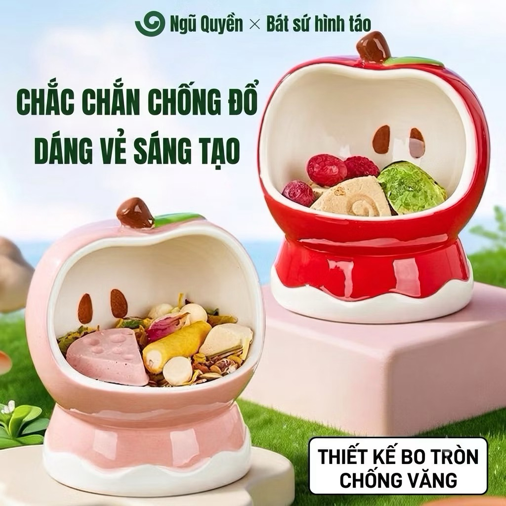 [Chén táo GjGjo] Chén ăn sứ hình quả Táo GjGjo cho hamster