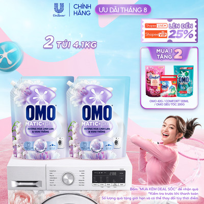Combo 2 Nước giặt OMO Matic Pure Cửa Trước Hương Linh Lan & Vani Trắng 4.1KG (túi)