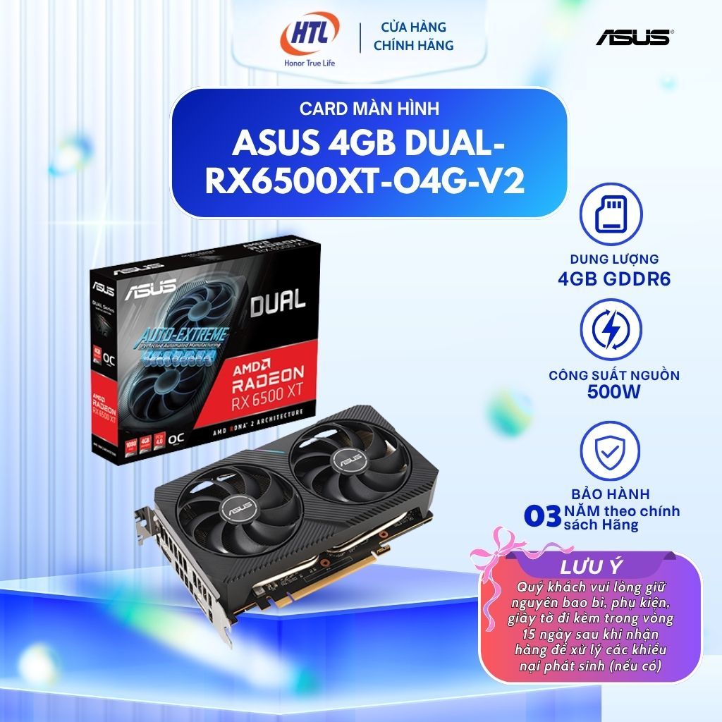 Card màn hình Asus 4GB DUAL-RX6500XT-O4G-V2 (HÀNG CHÍNH HÃNG)