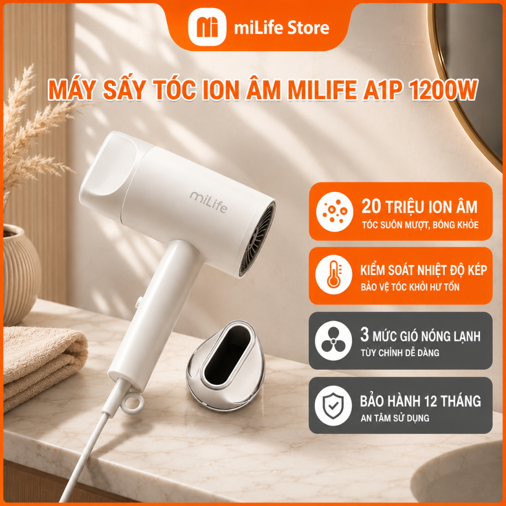 Máy sấy tóc XM simple H101 bổ sung ion âm - Máy sấy tóc milife A1p bổ sung ion âm
