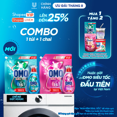 [MỚI] Combo chai & túi Nước giặt Omo Siêu Tốc đầu tiên tại Việt Nam được thiết kế riêng cho chu trình giặt nhanh | 4.7KG
