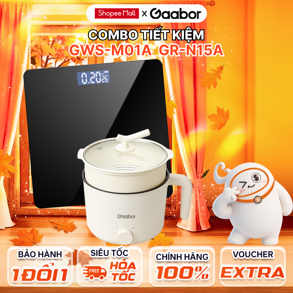 Combo Gaabor 33 cân sức khỏe điện tử thông minh GWS-M01A và nồi điện đa năng GR-N15A công suất 600W