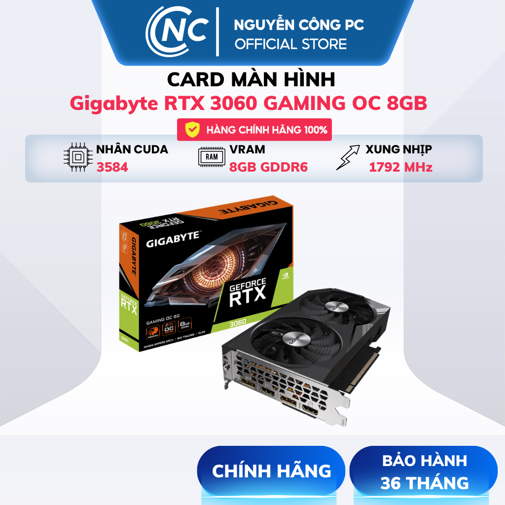Card màn hình Gigabyte RTX 3060 GAMING OC 8GB (N3060GAMING OC-8GD) - NEW - BH 36 Tháng