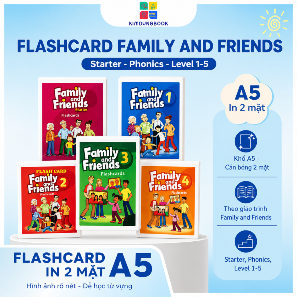 Flashcard Family And Friends Starter Phonics Level 1-5 A5 In 2 Mặt Thẻ Học Từ Vựng Tiếng Anh
