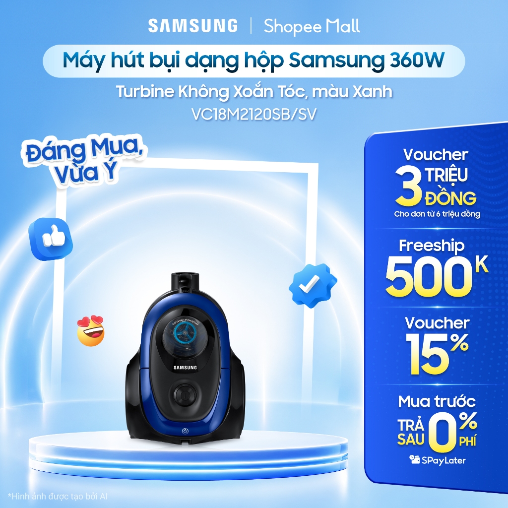 Máy hút bụi dạng hộp Samsung 360W VC18M2120SB/SV - Turbine Không Xoắn Tóc, màu Xanh