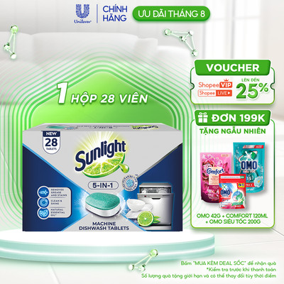 Hộp Viên Rửa Chén Bát Sunlight 5 in 1 Dành Cho Máy Rửa Chén (28 Viên/Hộp)