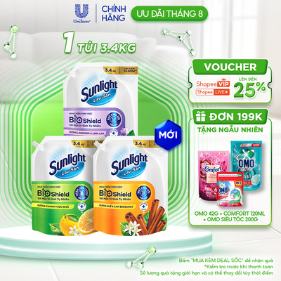 Nước lau sàn cao cấp Sunlight Bioshield Túi 3.4kg | Ngăn côn trùng đến 24h / Khử 5 mùi hôi