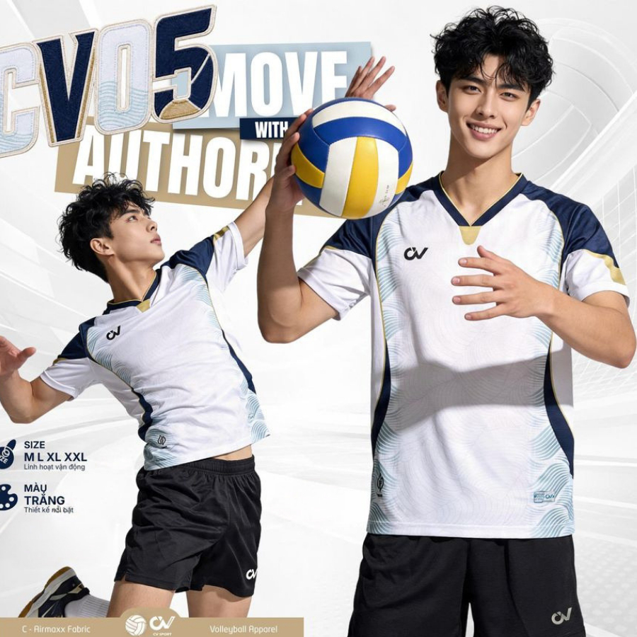 In Tên Số Bộ Quần Áo Bóng Chuyền Nam CV SPORT CV05 Move Authority, chât vải Co Giãn, Thấm Hút Mồ Hôi