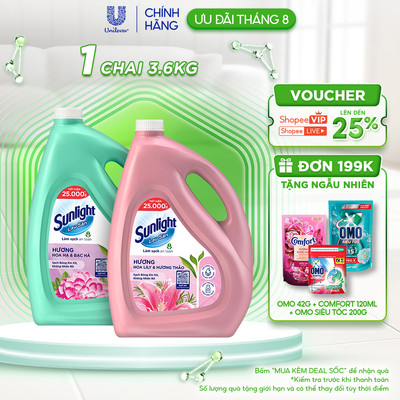 Nước Lau Sàn Sunlight Tinh Dầu Thảo Mộc Sạch Bóng | Chai 3,6 KG | Hoa Hạ - Bạc Hà | Lily - Bạch Trà | Hoa Lavender