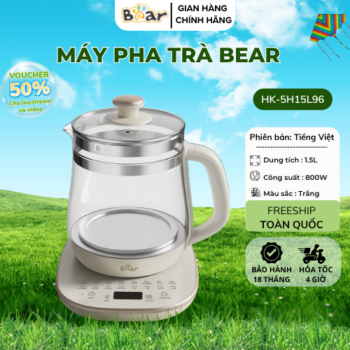 Máy Pha Trà Bear 1.5L HK-5H15L96 Đa Năng, Nấu Cháo, Hầm Súp, Pha Sữa, Đun Nước, Hẹn Giờ Thông Minh