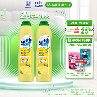 Combo 2 Kem tẩy chuyên dụng Sunlight | Phiên bản nâng cấp từ Cif | Siêu sạch Siêu sáng | Chai 690g