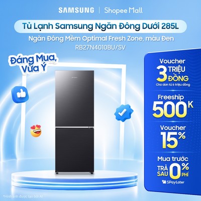 [Livestream] Tủ Lạnh Ngăn Đông Dưới với Ngăn Đông Mềm Optimal Fresh Zone, 285 L - Đen