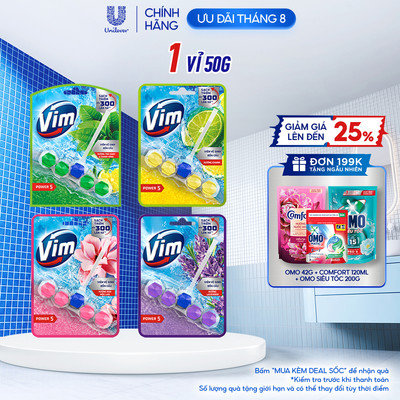 Viên Treo Vệ Sinh Bồn Cầu Vim Power 5 | Sạch Thơm Đến 300 Lần Xả (50- 55g/viên)