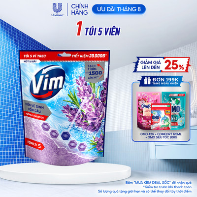 Túi 5 Viên Treo Vệ Sinh Bồn Cầu Vim Power 5 | Sạch Thơm Đến 300 Lần Xả (50g/viên)