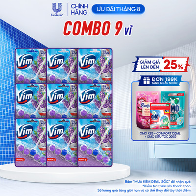 Combo 9 Viên Treo Vệ Sinh Bồn Cầu Vim Power 5 | Sạch Thơm Đến 300 Lần Xả (50g-55g/viên)
