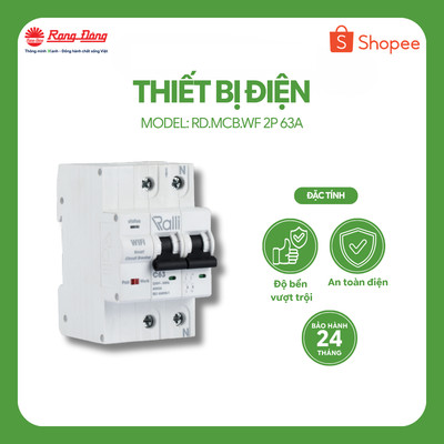 Aptomat thông minh WiFi Rạng Đông Model: RD.MCB.WF 2P C63 điều khiển từ xa qua wifi