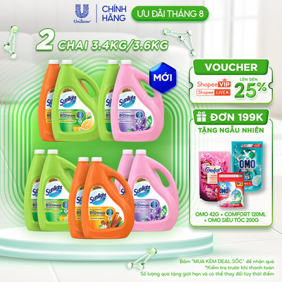 Combo 2 Nước lau sàn cao cấp Sunlight Bioshield Chai 3.4KG/3.6KG | Ngăn côn trùng đến 24h / Khử 5 mùi hôi