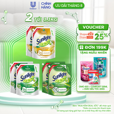 Combo 2 Nước rửa chén Sunlight Bio-care với thành phần từ 100% tự nhiên Túi 3.3kg