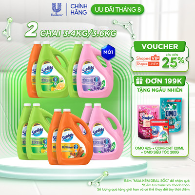 Combo 2 Nước lau sàn cao cấp Sunlight Bioshield Chai 3.4KG/3.6KG | Ngăn côn trùng đến 24h / Khử 5 mùi hôi