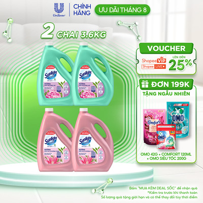 COMBO 2 Nước Lau Sàn Sunlight Tinh Dầu Thảo Mộc Sạch Bóng | Chai 3,6 KG |Hoa Hạ - Bạc Hà |Lily - Bạch Trà |Hoa Lavender