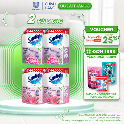 COMBO 2 Nước Lau Sàn Sunlight Tinh Dầu Thảo Mộc Sạch Bóng | Túi 3,6 KG |Hoa Hạ - Bạc Hà |Lily - Bạch Trà |Hoa Lavender