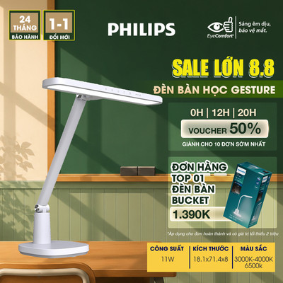 Đèn bàn học Philips GESTURE DSK701- Bảo vệ mắt vượt trội, tắt mở bằng cử chỉ tay, đổi 3 màu, C.S 11W