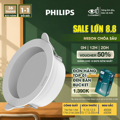 Đèn LED PHILIPS âm trần chóa sâu Meson 7W, 9W, 13W, 17W, 21W, 24W- Góc chiếu: 90°- Bảo vệ mắt