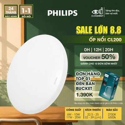 Đèn ốp trần, ốp nổi LED PHILIPS tròn CL200 - Công suất ( 6W, 10W,17W,20W) ánh sáng vàng, ánh sáng trắng