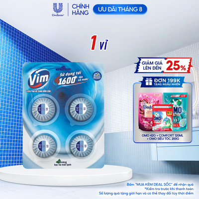 Viên Thả Vệ Sinh Bồn Cầu Vim| Sạch Khuẩn, Sáng Bóng đến 1600 Lần Xả (4x45g/vỉ)