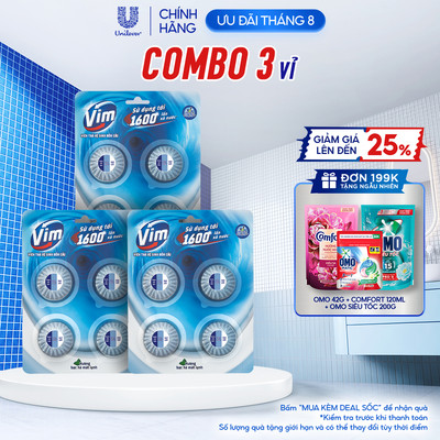 Vim Viên Thả Vệ Sinh Bồn Cầu  | Sạch Khuẩn, Sáng Bóng đến 1600 Lần Xả - Combo 3 Vỉ x 180G/Vỉ