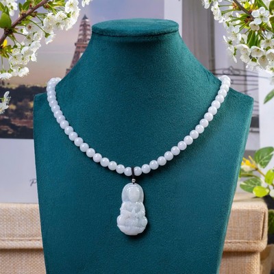Vòng Cổ Cẩm Thạch Bạch Ngọc Type A Mặt Phật Quan Âm Khoá Bạc 925 - Ngọc Trai Trường Thịnh