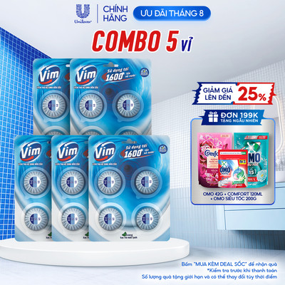 Combo 5 VỈ Viên Thả Vệ Sinh Bồn Cầu Vim | Sạch Khuẩn, Sáng Bóng đến 1600 Lần Xả (3x180g/vỉ)