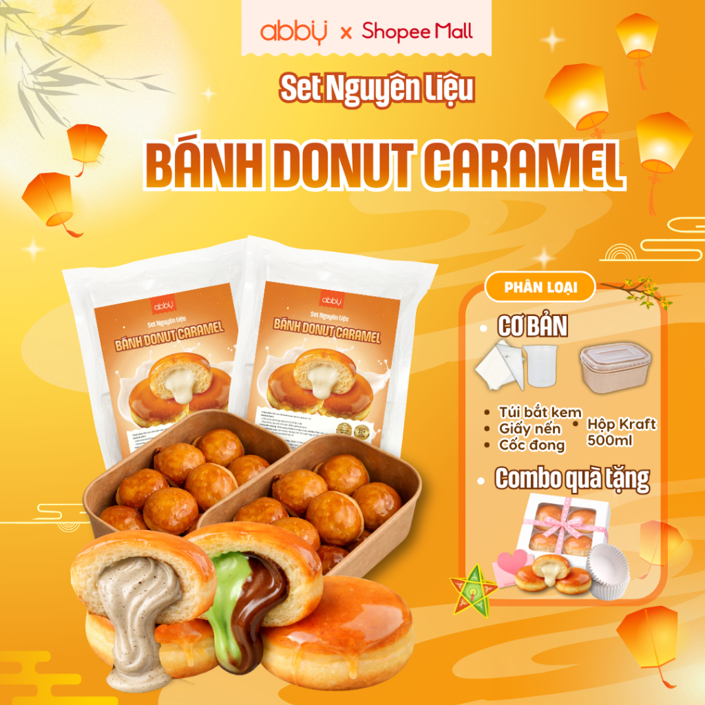 [ABBY] Set nguyên liệu làm bánh donut Caramel nhân trà Earl Grey, ube custard - Donut Creame Brulee-