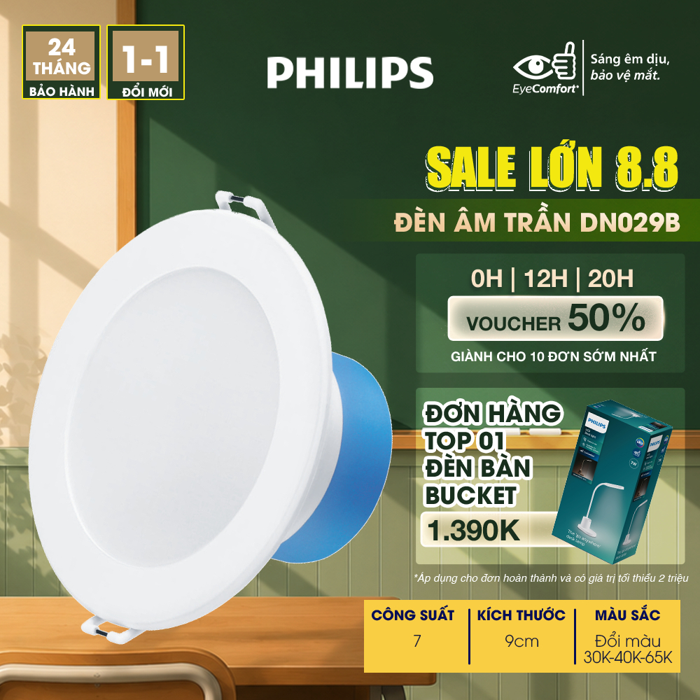 Đèn âm trần PHILIPS DN029B D90 đổi màu – Giải pháp chiếu sáng thông minh, linh hoạt