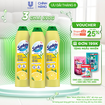 Combo 3 Kem tẩy chuyên dụng Sunlight | Phiên bản nâng cấp từ Cif | Siêu sạch Siêu sáng | Chai 690g