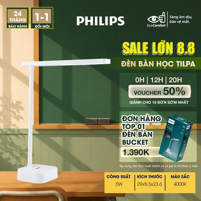 Đèn bàn học PHILIPS bảo vệ mắt DSK212 Tilpa PT 5W 4000K - Điều chỉnh độ sáng, êm dịu cho đôi mắt khỏe đẹp