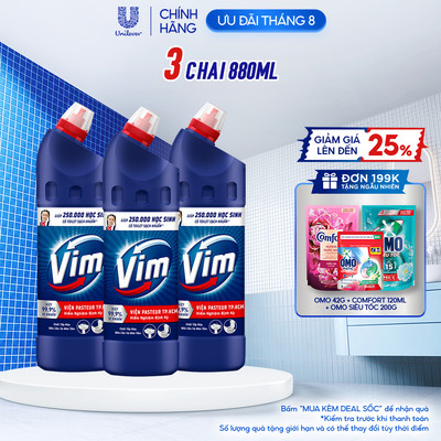 Combo 3 Nước Tẩy Bồn Cầu và Nhà Vệ Sinh Vim Diệt Khuẩn| Diệt 99,9% Vi Khuẩn (880ml)