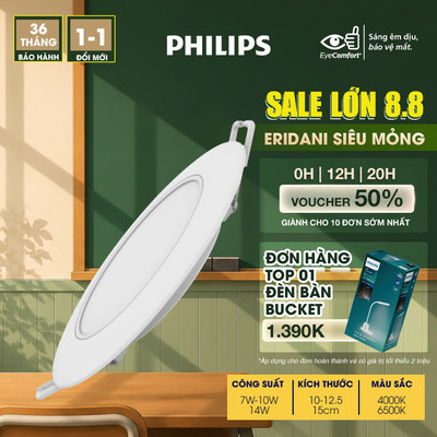 Đèn LED PHILIPS âm trần siêu mỏng DL190B Eridani - Công suất 7w, 10w, 14w, Bảo hành 3 năm