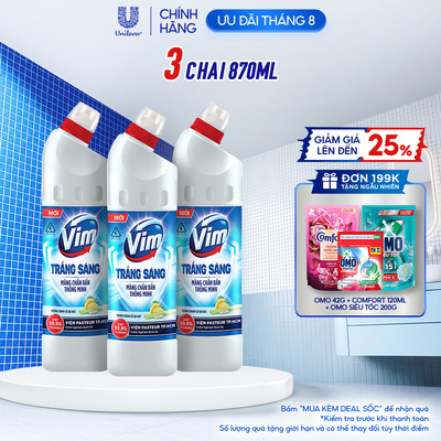 Combo 3 Nước Tẩy Bồn Cầu và Nhà Vệ Sinh Vim Trắng Sáng | Sạch Thơm Dịu Mát Với Hương Chanh Sả và Hương Lavender (870ml)