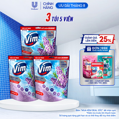 Combo 3 Túi 5 Viên Treo Vệ Sinh Bồn Cầu Vim Power 5 | Sạch Thơm Đến 300 Lần Xả (50g/viên)