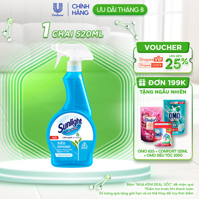 Nước lau kính Sunlight Siêu nhanh | Phiên bản nâng cấp từ Cif | Sạch trong suốt, không tỳ vết | Chai 520ml