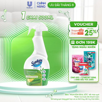 Nước lau đa năng Sunlight Chanh & Sả | Phiên bản nâng cấp từ Cif | Sạch bóng kin kít, không nhờn rít | Chai 500ml