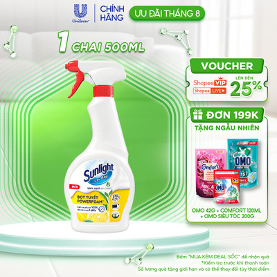 Bọt tuyết lau bếp Sunlight POWERFOAM - Đánh bay dầu mỡ 100%, tiện lợi trong 5 giây | 500ml