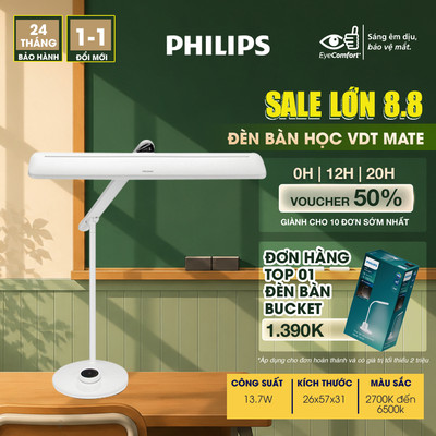Đèn bàn học LED PHILIPS VDTMate DSK501 13.7W - điều chỉnh màu ánh sáng (2700K-6500K), bảo vệ mắt, chống cận thị