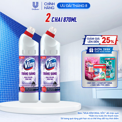Combo 2 Nước Tẩy Bồn Cầu và Nhà Vệ Sinh Vim Trắng Sáng | Sạch Thơm Dịu Mát Với Hương Chanh Sả và Hương Lavender (870ml)
